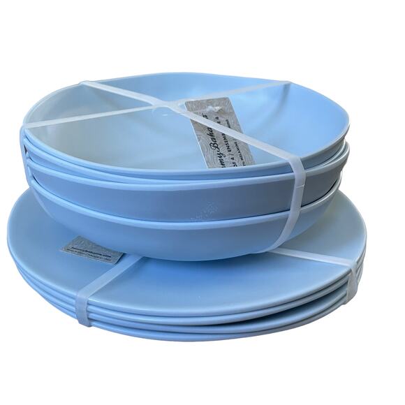 8pc Tommy Bahama MELAMINE Dinner Plate | Bowl Set Light Blue NEW - Picture 1 of 9
